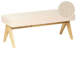 Wyld And Coco Boucle Bench, Off-White And Light Brown Upholstery With Rubberwood Legs, W118 X D46 X H48Cm - thumbnail 3