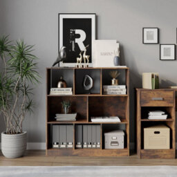Urbn-Living Urbnliving 95Cm Height 8 Cube Rustic Brown Asymmetrical Storage Cabinet Wooden Bookcase Shelve Square Organiser - thumbnail 2