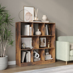 Urbn-Living Urbnliving 95Cm Height 8 Cube Rustic Brown Asymmetrical Storage Cabinet Wooden Bookcase Shelve Square Organiser - thumbnail 1