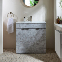 Homestylestore 810mm Concrete Grey Floorstanding Bathroom Vanity Unit And Aged Gold Finger Pull Handle - thumbnail 1