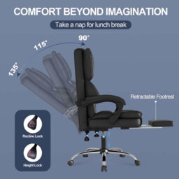 Onemill Executive Ergonomic Office Chair With Footrest And Lumbar Support-Black - thumbnail 6
