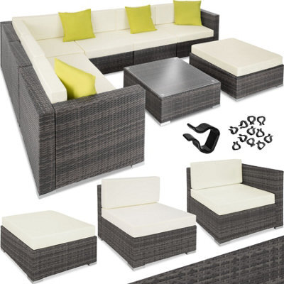 Tectake Garden Furniture Set Marbella - 7 Seater Outdoor Corner Sofa, Table, Thick Cushions  - Grey - image 1