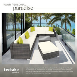 Tectake Garden Furniture Set Marbella - 7 Seater Outdoor Corner Sofa, Table, Thick Cushions  - Grey - thumbnail 4