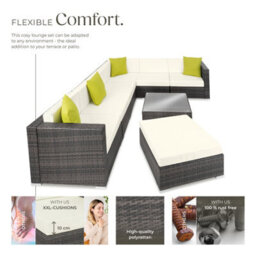 Tectake Garden Furniture Set Marbella - 7 Seater Outdoor Corner Sofa, Table, Thick Cushions  - Grey - thumbnail 3