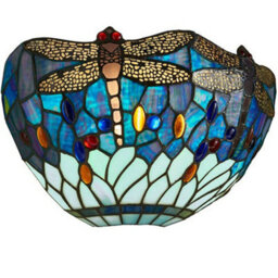 Tiffany Glass Led Wall Light - Dragonfly Design - Matt Black Finish - Dimmable - thumbnail 1