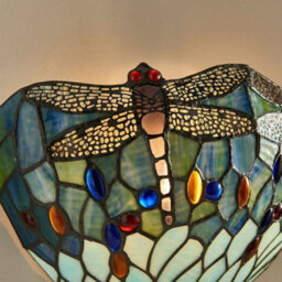 Tiffany Glass Led Wall Light - Dragonfly Design - Matt Black Finish - Dimmable - thumbnail 2