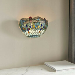 Tiffany Glass Led Wall Light - Dragonfly Design - Matt Black Finish - Dimmable - thumbnail 3