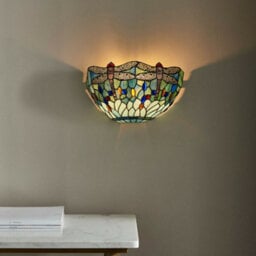 Tiffany Glass Led Wall Light - Dragonfly Design - Matt Black Finish - Dimmable - thumbnail 4