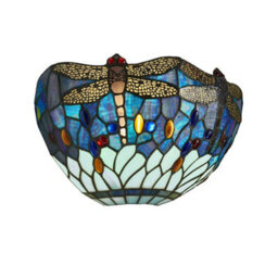 Tiffany Glass Led Wall Light - Dragonfly Design - Matt Black Finish - Dimmable - thumbnail 5
