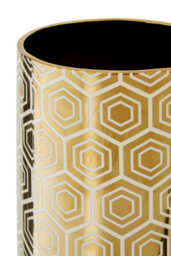 Orsina Gold Ceramic Vase With Hexagonal Pattern, Vintage Luxe Cylindrical Stoneware Vase,  Geomeric Vase - thumbnail 4