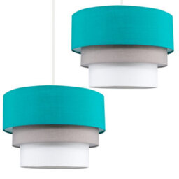 Valuelights Aztec Pair Of 3 Tier Teal Fabric Ceiling Light Shades (D)30Cm