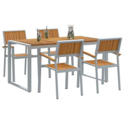 Berkfield Garden Dining Set 5 Pcs Grey And Brown 160 X 80 X 75 Cm - thumbnail 3