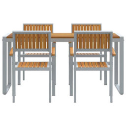 Berkfield Garden Dining Set 5 Pcs Grey And Brown 160 X 80 X 75 Cm - thumbnail 7