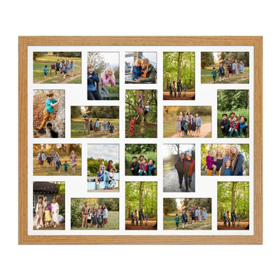 AK Frames 80X70Cm Oak Modern Multi Photo Frame With White Mount - Holds 20 Apertures (18X) 6X4, (2X) 4X4 Photos - image 1