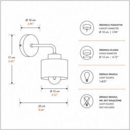 Luminosa Lighting Luminosa Simply Dome Wall Lamp Black 1X E27 - thumbnail 4
