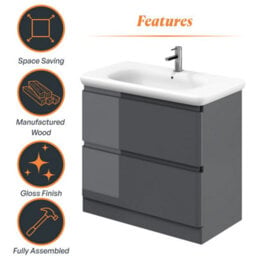 Plum&clay Marvel Gloss Dark Grey Floor Standing Bathroom Vanity Unit With Round Resin Basin (W)900mm - thumbnail 6