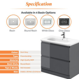 Plum&clay Marvel Gloss Dark Grey Floor Standing Bathroom Vanity Unit With Round Resin Basin (W)900mm - thumbnail 5