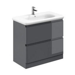 Plum&clay Marvel Gloss Dark Grey Floor Standing Bathroom Vanity Unit With Round Resin Basin (W)900mm