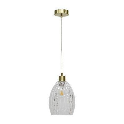 First Choice Lighting Birch - Clear Fluted Glass With Satin Brass Pendant Fitting - image 1