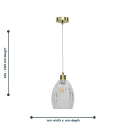 First Choice Lighting Birch - Clear Fluted Glass With Satin Brass Pendant Fitting - thumbnail 5