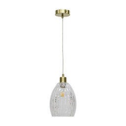 First Choice Lighting Birch - Clear Fluted Glass With Satin Brass Pendant Fitting - thumbnail 1