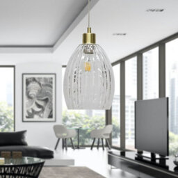 First Choice Lighting Birch - Clear Fluted Glass With Satin Brass Pendant Fitting - thumbnail 4