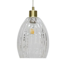 First Choice Lighting Birch - Clear Fluted Glass With Satin Brass Pendant Fitting - thumbnail 2