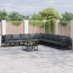 Berkfield Garden Sofa Set With Cushion 9 Pcs Black Aluminium - thumbnail 1
