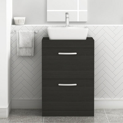 Royal Bathrooms 600mm Floor Standing Vanity Unit 2 Drawer Hale Black & Countertop Basin - Cube - image 1