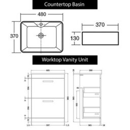 Royal Bathrooms 600mm Floor Standing Vanity Unit 2 Drawer Hale Black & Countertop Basin - Cube - thumbnail 6