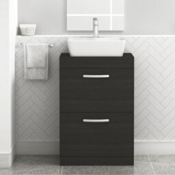 Royal Bathrooms 600mm Floor Standing Vanity Unit 2 Drawer Hale Black & Countertop Basin - Cube - thumbnail 1
