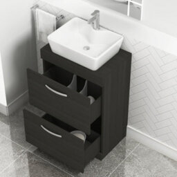 Royal Bathrooms 600mm Floor Standing Vanity Unit 2 Drawer Hale Black & Countertop Basin - Cube - thumbnail 3