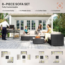 Wyld Haus Yomo 6-Seater Faux Rattan Black Outdoor Corner Sofa Set With Glass Coffee Table, 8-Piece Modular - thumbnail 8