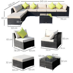Wyld Haus Yomo 6-Seater Faux Rattan Black Outdoor Corner Sofa Set With Glass Coffee Table, 8-Piece Modular - thumbnail 5