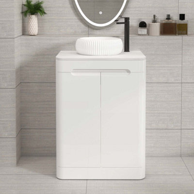 Royal Bathrooms Venice 600mm Gloss White Freestanding Bathroom Countertop Vanity Unit 2 Door With Milan Basin - image 1