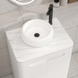 Royal Bathrooms Venice 600mm Gloss White Freestanding Bathroom Countertop Vanity Unit 2 Door With Milan Basin - thumbnail 6