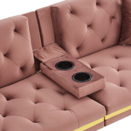 Btm Pink 2-Seater Sofa Bed With Adjustable Backrest,cup Holders, Space-Saving Convertible Sofa For Living Room & Bedroom - thumbnail 5