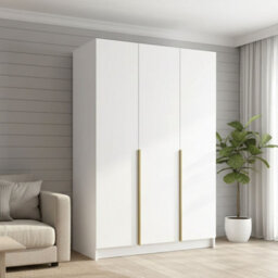 Calia I Three Door Wardrobe With Silent Closing System White With Gold