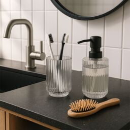 GoodHome Atocha Grey Glass Freestanding Soap Dispenser - thumbnail 3