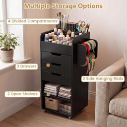 Mobile Cabinet Craft Utility Cart With 3 Drawers 2 Open Shelves & 2 Dowel Rods - thumbnail 6