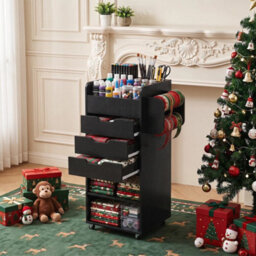 Mobile Cabinet Craft Utility Cart With 3 Drawers 2 Open Shelves & 2 Dowel Rods - thumbnail 3