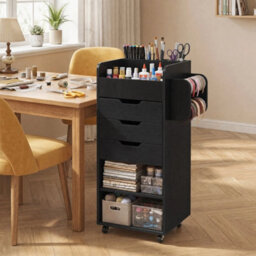 Mobile Cabinet Craft Utility Cart With 3 Drawers 2 Open Shelves & 2 Dowel Rods - thumbnail 1