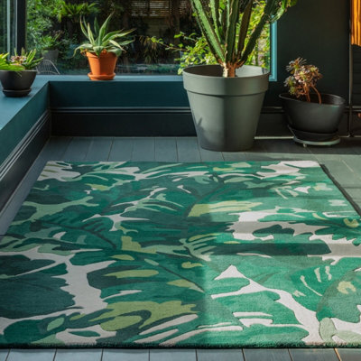 Palm Green Wool Handmade Luxurious Modern Easy To Clean Natureprint Dining Room Bedroom And Living Room Rug-120Cm X 170Cm - image 1