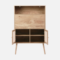 Sweeek - Secretary Desk With Wood Decor Cane And 2 Doors Natural 90X38X138 Cm - Boheme - thumbnail 4