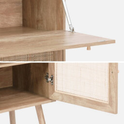 Sweeek - Secretary Desk With Wood Decor, Cane And 2 Doors Natural 90X38X138 Cm - Boheme - thumbnail 9