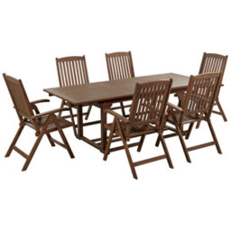 Beliani Garden Dining Set 6 Seater Amantea Acacia Wood Dark Brown - thumbnail 1