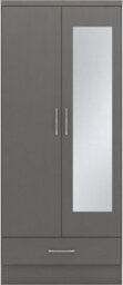 Seconique Nevada Mirrored 2 Door 1 Drawer Wardrobe In 3D Effect Grey Finish - thumbnail 2