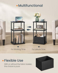 LEDREM Home Side Table, Bedside Table, End Table With 3 Storage Shelves, Fabric Basket, For Bedroom, Living Room - thumbnail 5