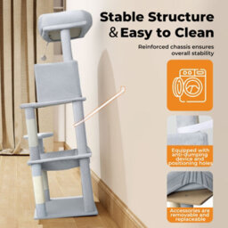 Skylos 143Cm Cat Tree Multilevel Scratching Post Plush Climbing Tower - thumbnail 7