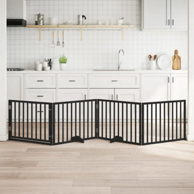 Walplus Black Dog Gate With Door Foldable 4 Panels 320 Cm Poplar Wood - image 1